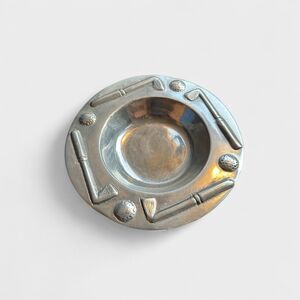 Vintage MCM Modern Golf Ashtray 3D Cast Aluminum 7" Clubs & Balls Trinket Dish
